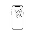 smartphone with a crack on the display. Mobile phone black icon. Flat design