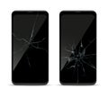 Smartphone crack screen. Damage mobile phone front view template, broken glass display, realistic cracked effect Royalty Free Stock Photo