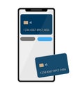 Smartphone and credit card, contactless payment. Concept of payment by mobile phone, online shopping, online banking. Design Royalty Free Stock Photo