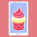 Smartphone with Cupcake in flat cartoon style