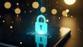 Smartphone Cyber Security Padlock Concept. Digital Data Protection, Mobile Phone Privacy, Binary Code Background. Royalty Free Stock Photo