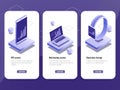 Smartphone with data graph icon isometric, data statistic service and application, business management and data