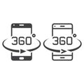 smartphone 360 degree rotation line icon, outline and solid vector sign, linear and full pictogram isolated on white, logo