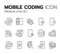 Mobile Programming coding set of web icons in line style. Software development icons for web and mobile app.