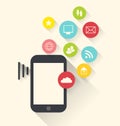 Smartphone device with applications (app) icons, modern flat Royalty Free Stock Photo