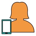 Smartphone device with female user silhouette