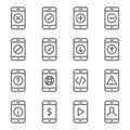 Smartphone Device Icon Set. Contains such Icons as Upload, Download, Warning, Develop, Mobile Web, Status and more. Expanded Strok