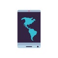 smartphone device with map continent american app