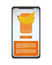 Smartphone device mockup with bananas healthy food