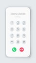 Smartphone dial phone ui. Phone number pad, call screen with keypad and dial buttons. Vector isolated illustration