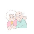 Smartphone dialog of older male and female ,online call talking elderly characters vector concept