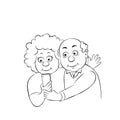 Smartphone dialog of older male and female ,online call talking elderly characters vector concept.Linear silhouette on a white