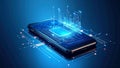 Smartphone with digital circuit board and data transfer lines, futuristic technology concept. Royalty Free Stock Photo