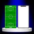 Smartphone digital screen blank and football field, template for media soccer sports on mobile phone, empty mobile for banner Royalty Free Stock Photo