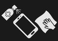 Smartphone disinfection icon. Wiping mobile phone display using cleaning cloth. Disinfection smartphone using cleaning napkin and Royalty Free Stock Photo