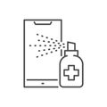 Smartphone disinfection related vector thin line icon.