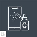 Smartphone disinfection related vector thin line icon.