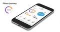 A smartphone is displayed with a fitness tracking app interface. It Royalty Free Stock Photo