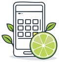 Smartphone Displaying App Keyboard with Lime Slice, Fresh Green Leaves, Organic Application Concept Royalty Free Stock Photo