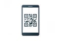 Smartphone Displaying aQR Code on a White Background mobile phone qr code Royalty Free Stock Photo