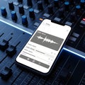Smartphone displaying audio editing app on a mixing console Royalty Free Stock Photo