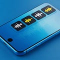 Smartphone Displaying Audio Waveforms on a Blue Background mobile phone cell phone Royalty Free Stock Photo