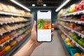 Smartphone displaying a blank white mockup grocery shopping app screen. AI Generated Royalty Free Stock Photo