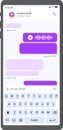 Smartphone displaying a chat conversation with audio message, text bubbles, and a virtual keyboard for typing
