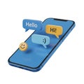 Smartphone Displaying Chat Messages and Emoji with Speech Bubbles on White Background Royalty Free Stock Photo