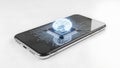 Smartphone displaying 3d edge computing brain concept with data flow Royalty Free Stock Photo