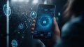 Smartphone Displaying Digital Lock and Cybersecurity Interface Royalty Free Stock Photo