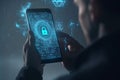 Smartphone Displaying Digital Lock Icon and Cybersecurity Graphics Royalty Free Stock Photo