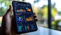 Smartphone displaying financial analytics and data charts Royalty Free Stock Photo