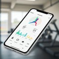 Smartphone displaying a fitness app with a health tracking dashboard. The screen