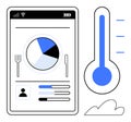 Nutrition app interface with pie chart and thermometer symbolizing health tracking and analytics Royalty Free Stock Photo