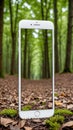 Smartphone displaying forest pathway scene