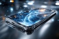 Smartphone Displaying Futuristic Blue Network Visualization Royalty Free Stock Photo