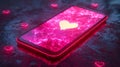 Smartphone with Glowing Heart and Floating Hearts â Digital Love and Valentine\'s Day Connection Royalty Free Stock Photo