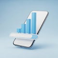 Smartphone Displaying a Growing Bar Chart and Search Bar on a Blue Background Keywords: smartphone, mobile phone, technology, data Royalty Free Stock Photo