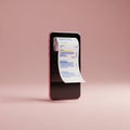 Smartphone Displaying a Long Receipt on a Pink Background mobile phone bill Royalty Free Stock Photo