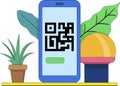 Smartphone Displaying QR Code with Modern Decor Elements in a Simple Technology Illustration