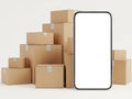 Smartphone displaying shipping boxes Royalty Free Stock Photo