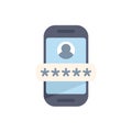 Mobile phone showing user profile with password protection