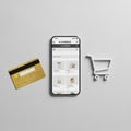 Smartphone displays an e-commerce app interface with various product categorie Royalty Free Stock Photo