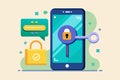 A smartphone displays a padlock and key symbolizing message encryption, emphasizing digital security, Message encryption key on Royalty Free Stock Photo