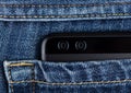 Smartphone with dual camera in back pocket of jeans Royalty Free Stock Photo