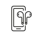 Smartphone with Earphone Line Icon. Mobile Phone with Headphone Pictogram. Headset, Cellphone Outline Symbol. Audio