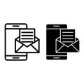 Smartphone email line and glyph icon. Smartphone and envelope vector illustration isolated on white. Message on Royalty Free Stock Photo