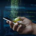 Smartphone emits green binary code, emphasizing digital and futuristic themes Royalty Free Stock Photo