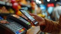 Smartphone enables quick and secure cashless payments at retail checkout Royalty Free Stock Photo